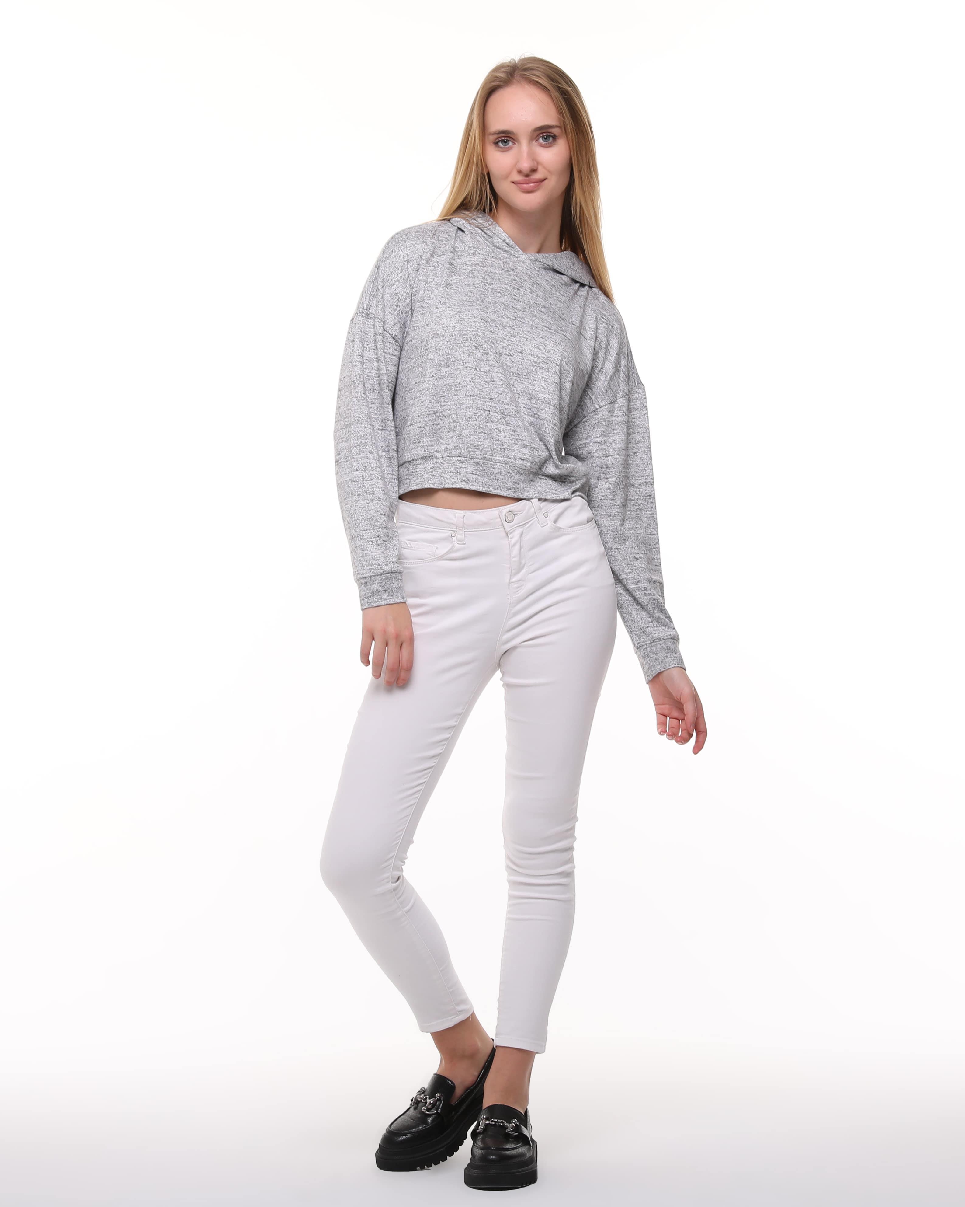 Kadın Gri Renk Kapüşonlu Sweatshirt