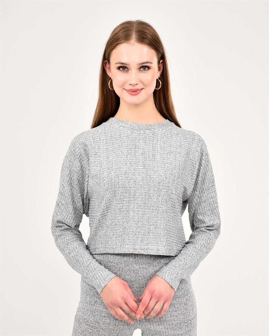 Kadın Gri Renk Yarasa Kol Sweatshirt