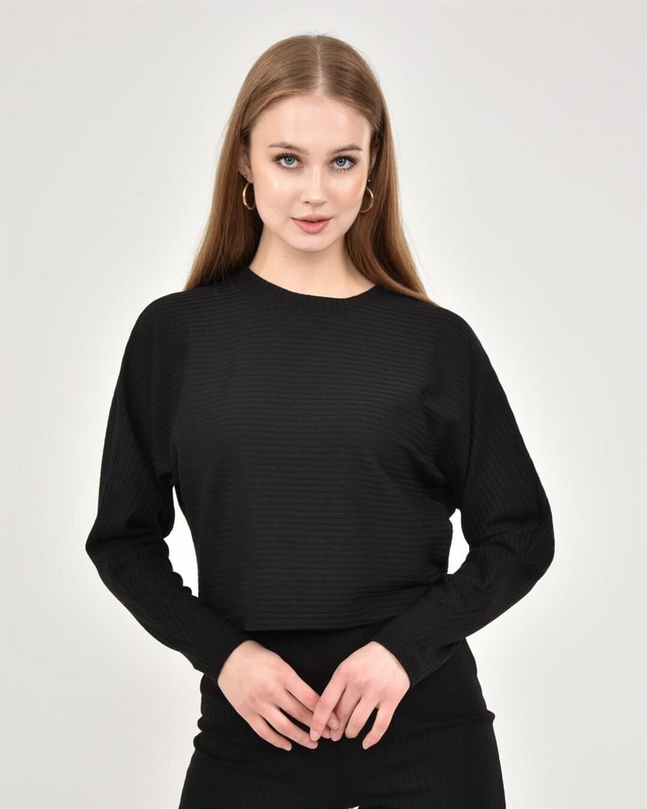Kadın Siyah Renk Yarasa Kol Sweatshirt