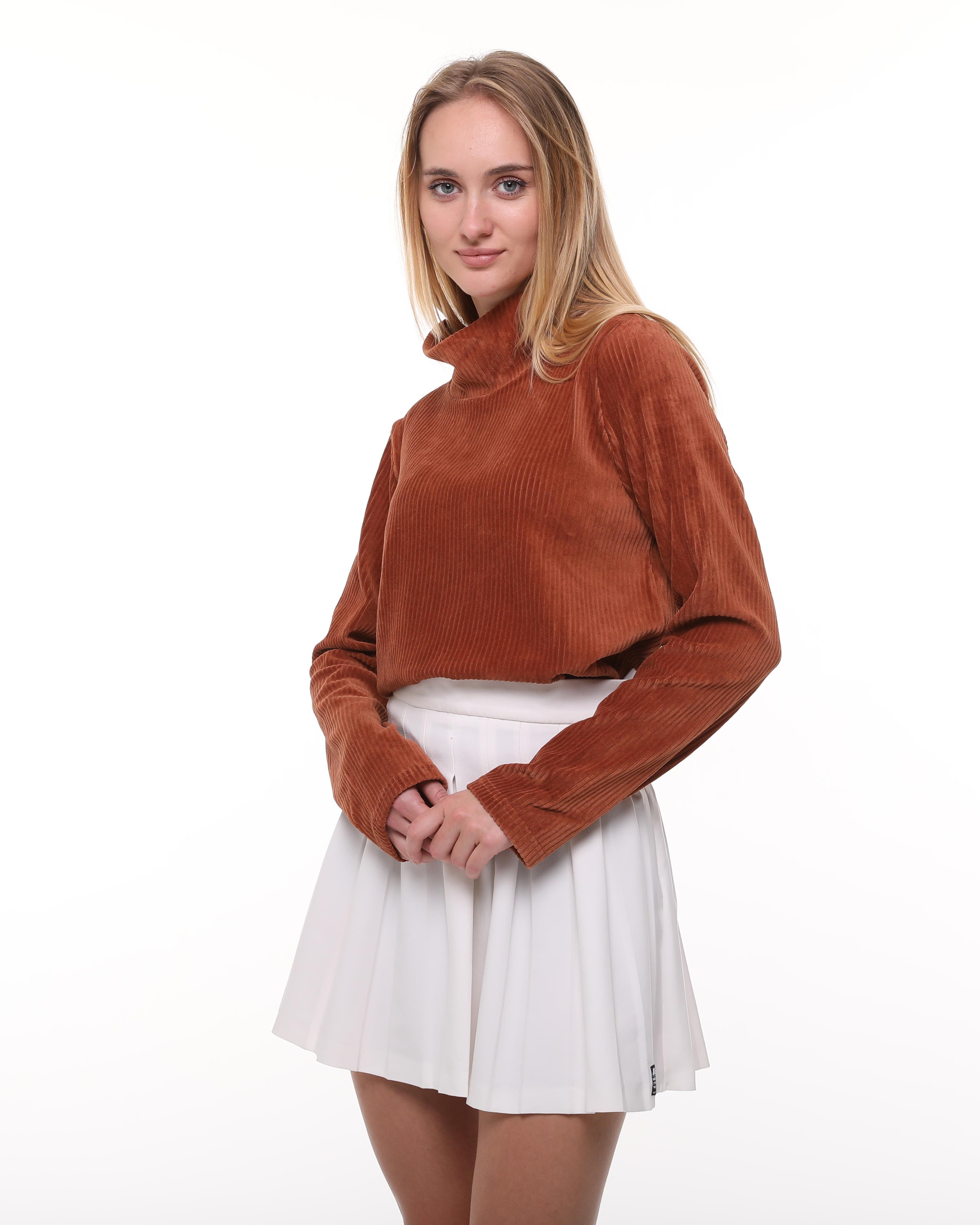 Kiremit Rengi Fitilli Kadife Bluz