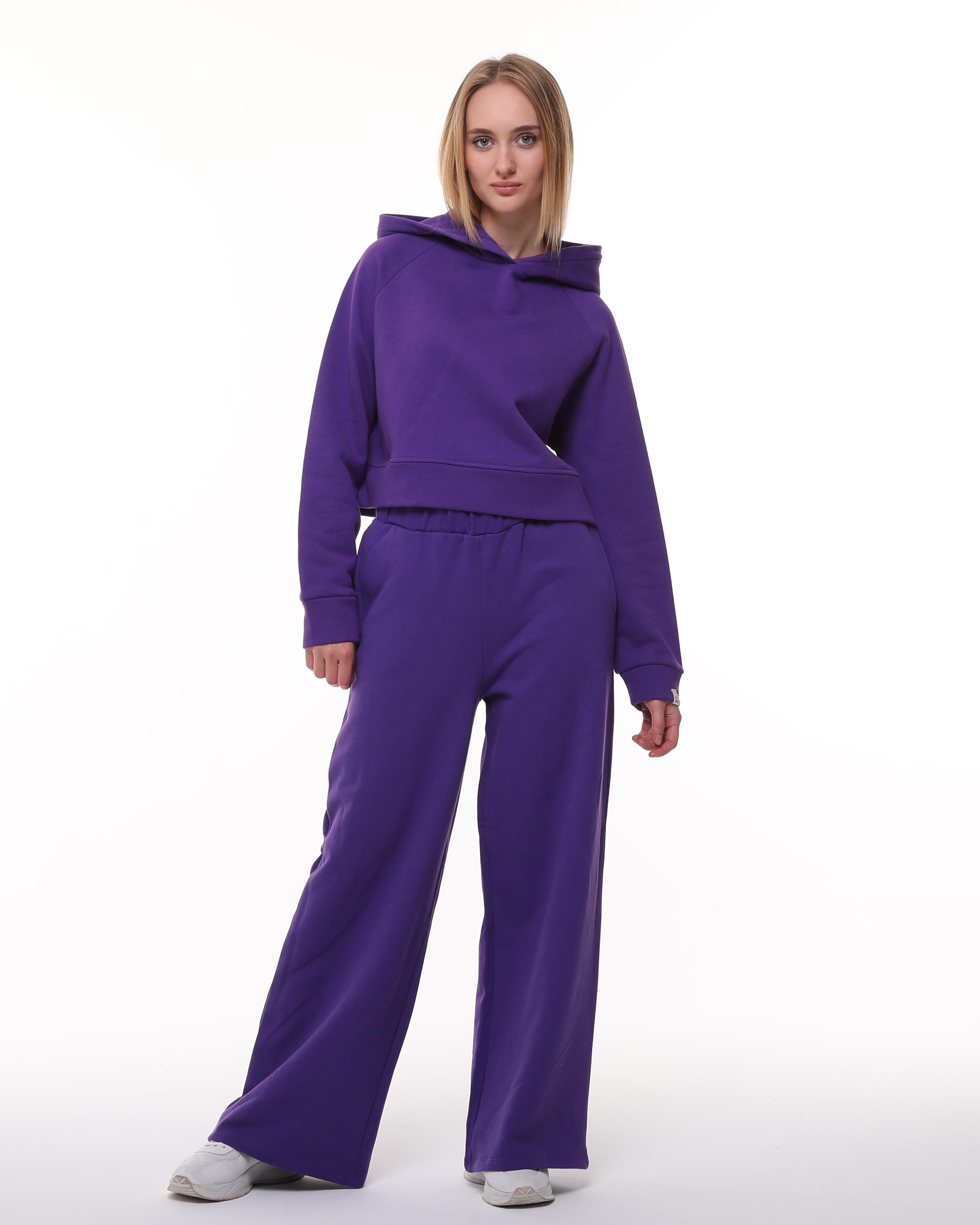 Mor Reglan Kol Şardonlu Crop Sweatshirt