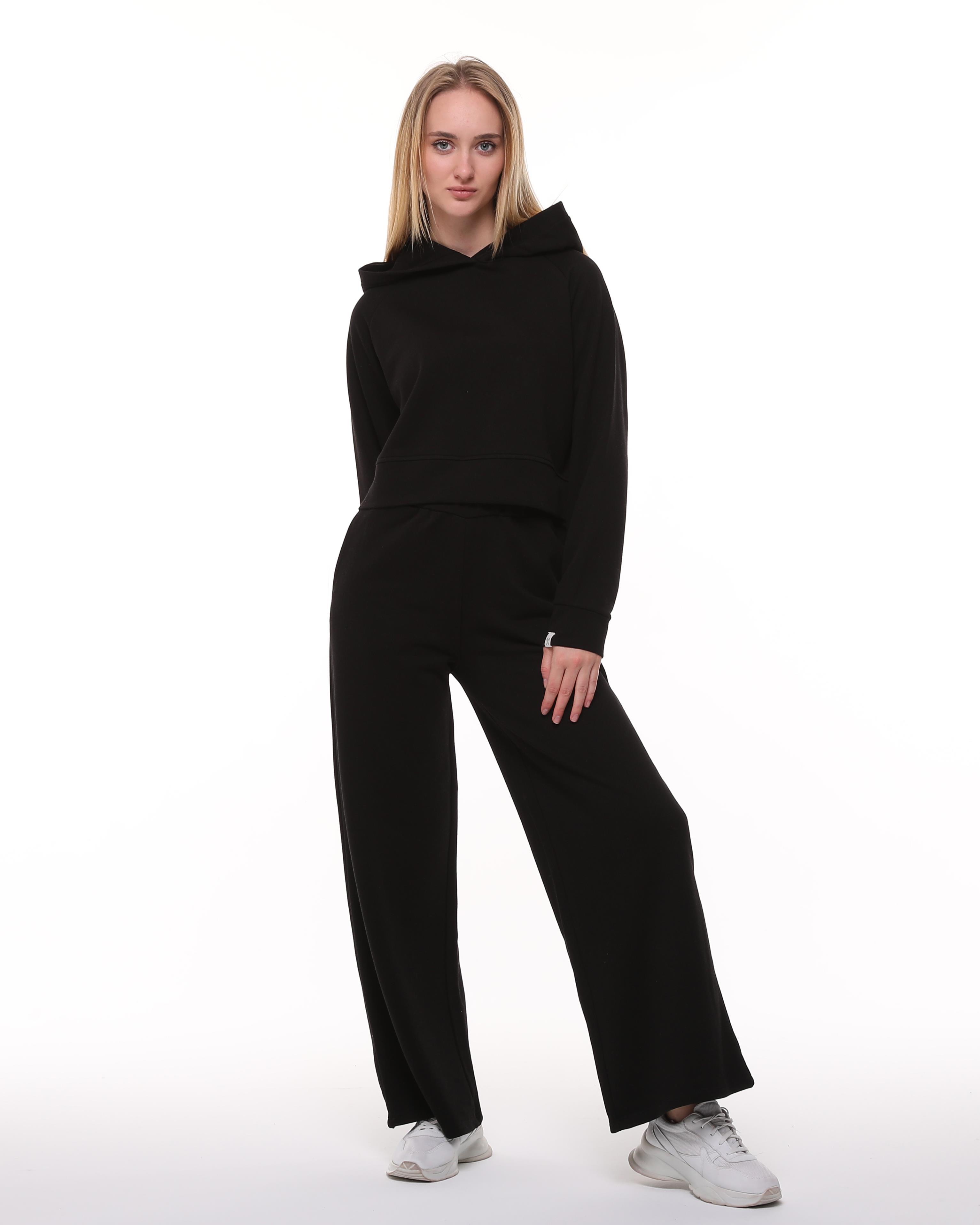 Siyah Reglan Kol Crop Sweatshirt
