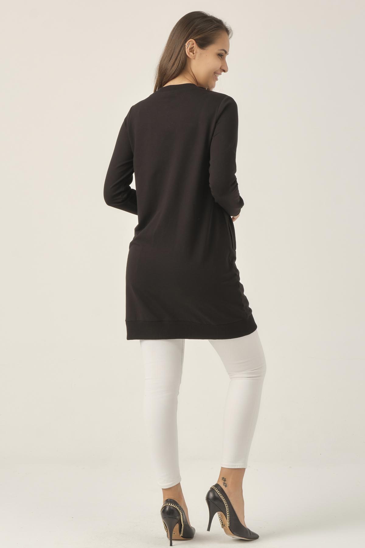 Kadın Siyah Fermuarlı Kadın Sweatshirt DM60199
