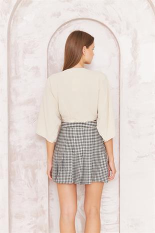 Kadın Bej Önden Bağlamalı Crop Kimono DM7004