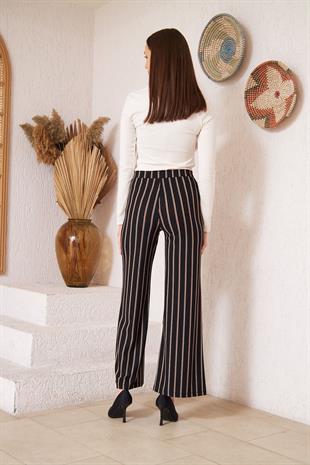 Kadın Siyah Çizgili Krep Pantolon DM48325