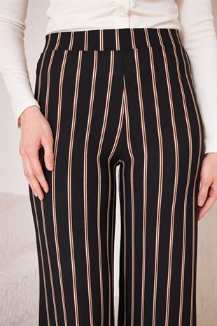 Kadın Siyah Çizgili Krep Pantolon DM48325