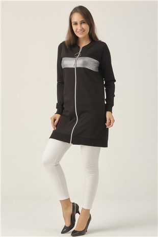 Kadın Siyah Fermuarlı Kadın Sweatshirt DM60199