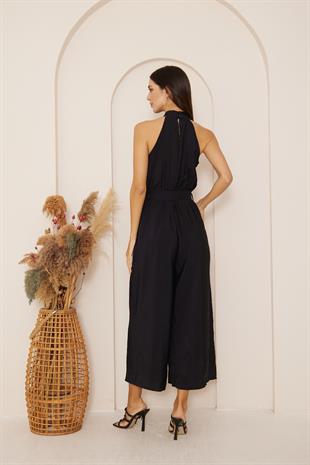 Kadın Siyah Halter Yaka Kolsuz Tulum DM4006