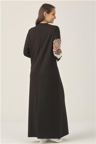 Siyah Leopar Detaylı Maxi Boy Elbise DM400
