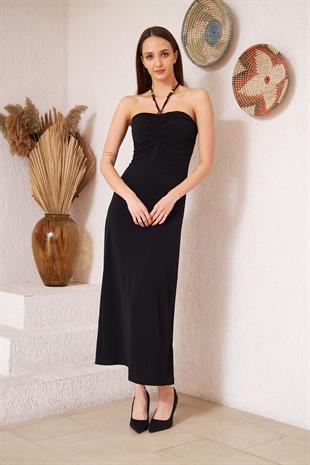Kadın Siyah Straplez Bodycon Elbise DM1006