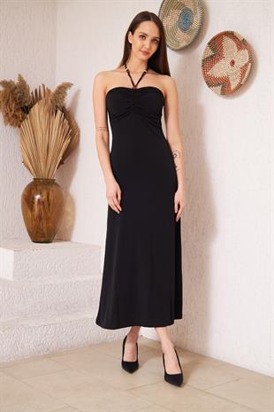 Kadın Siyah Straplez Bodycon Elbise DM1006