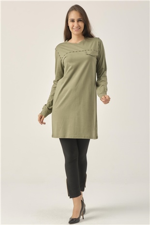 Soft Haki Taşlı Sıfır Yaka Tunik DM230