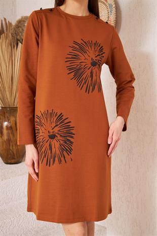Kadın Taba Baskılı Düğme Detaylı Tunik DM60346