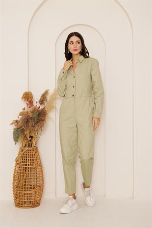 Kadın Yeşil Cepli Gabardin Tulum DM4004
