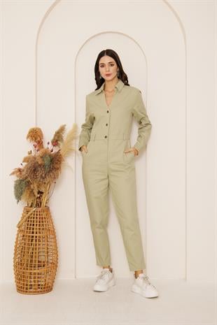 Kadın Yeşil Cepli Gabardin Tulum DM4004