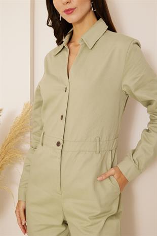 Kadın Yeşil Cepli Gabardin Tulum DM4004