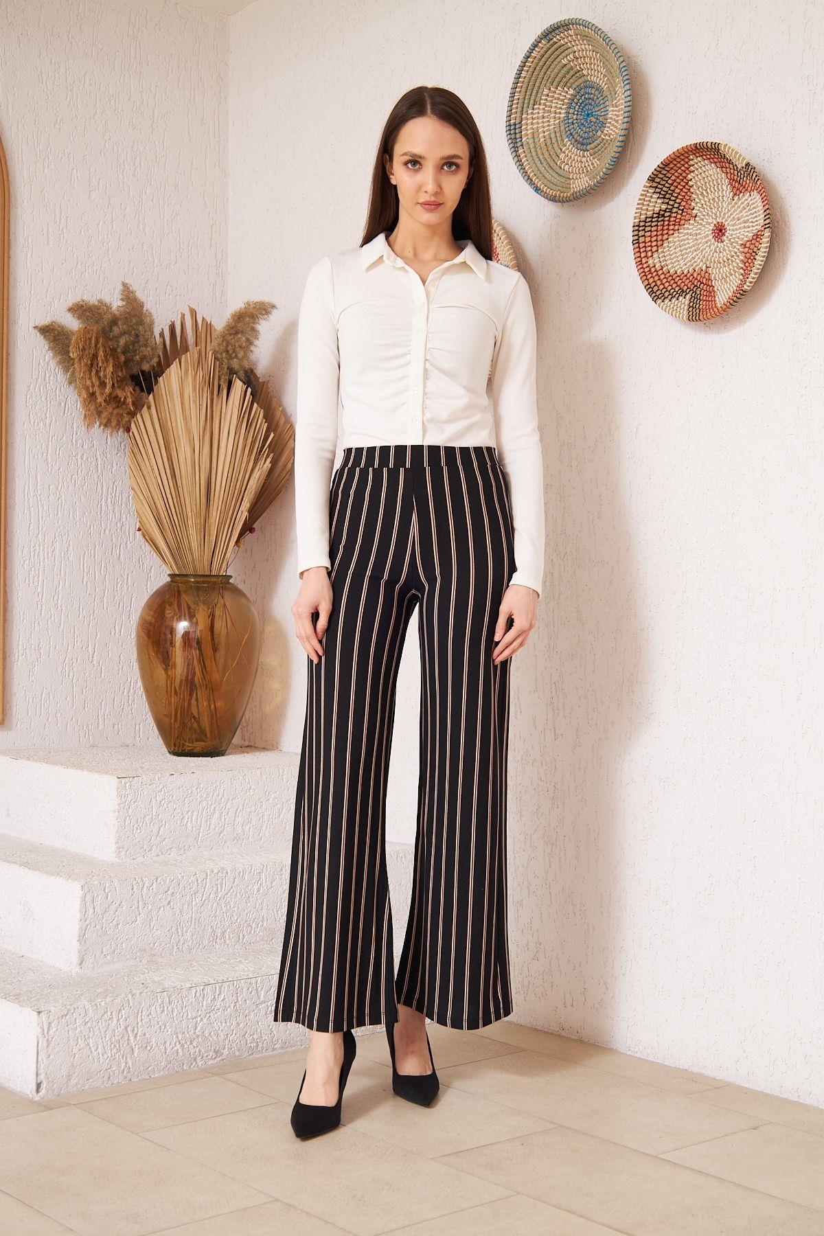 Siyah Çizgili Krep Pantolon DM48325