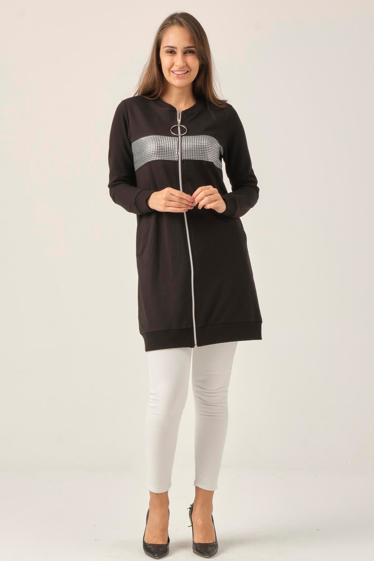 Siyah Fermuarlı Kadın Sweatshirt DM60199