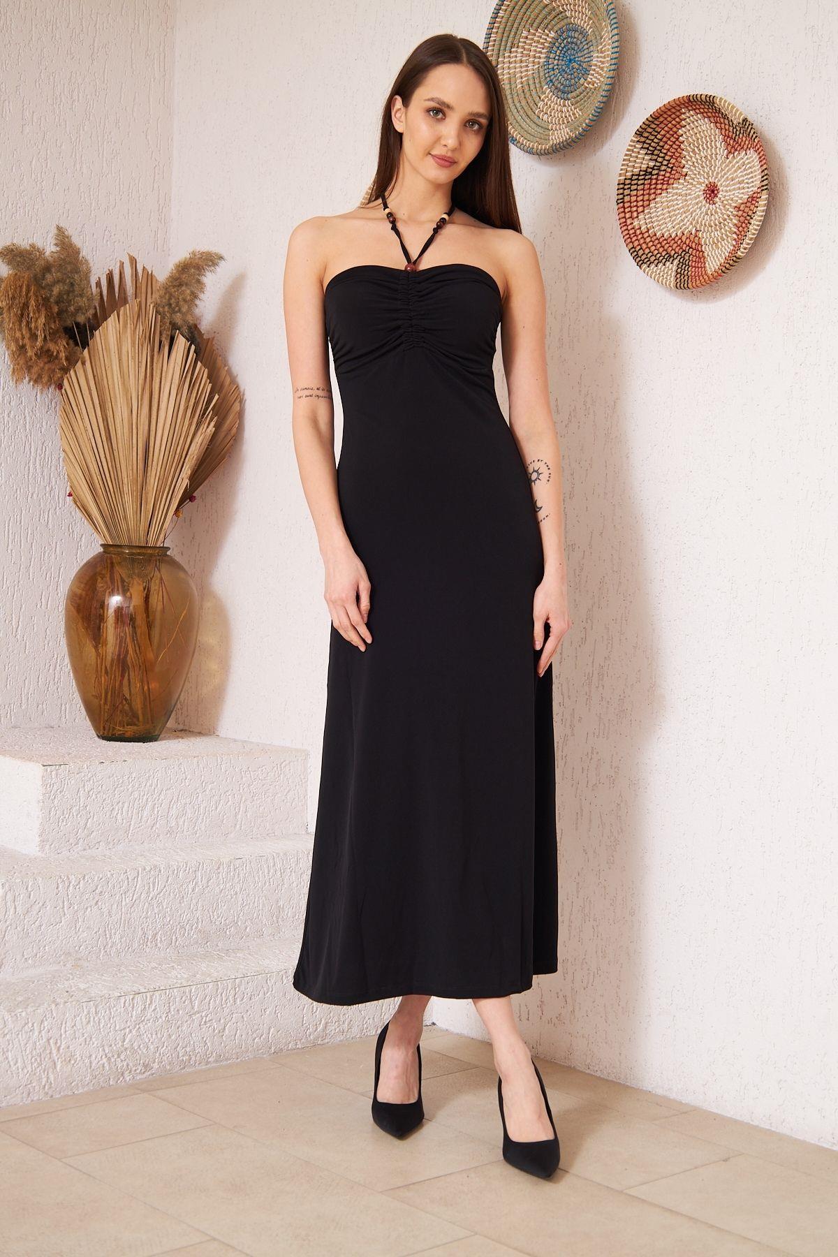 Siyah Straplez Bodycon Elbise DM1006