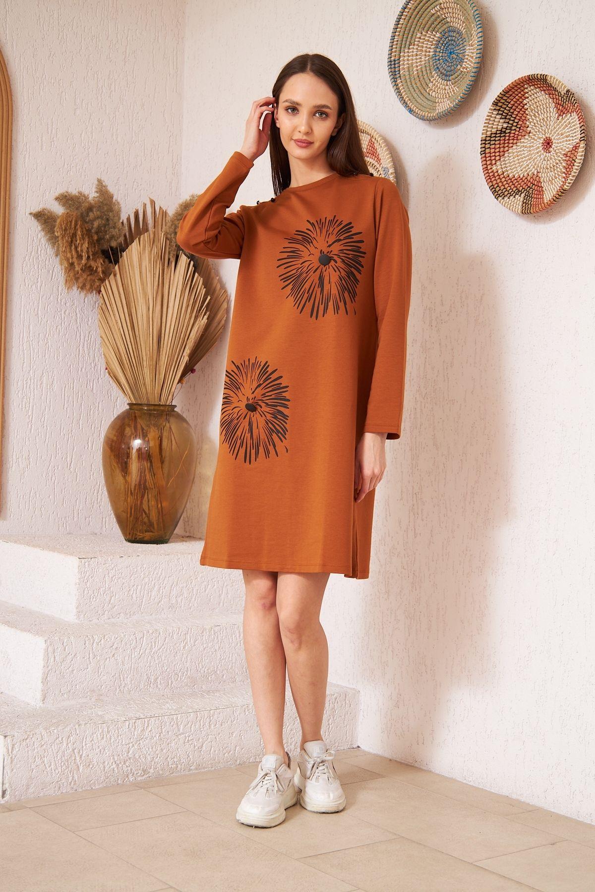Taba Baskılı Düğme Detaylı Tunik DM60346