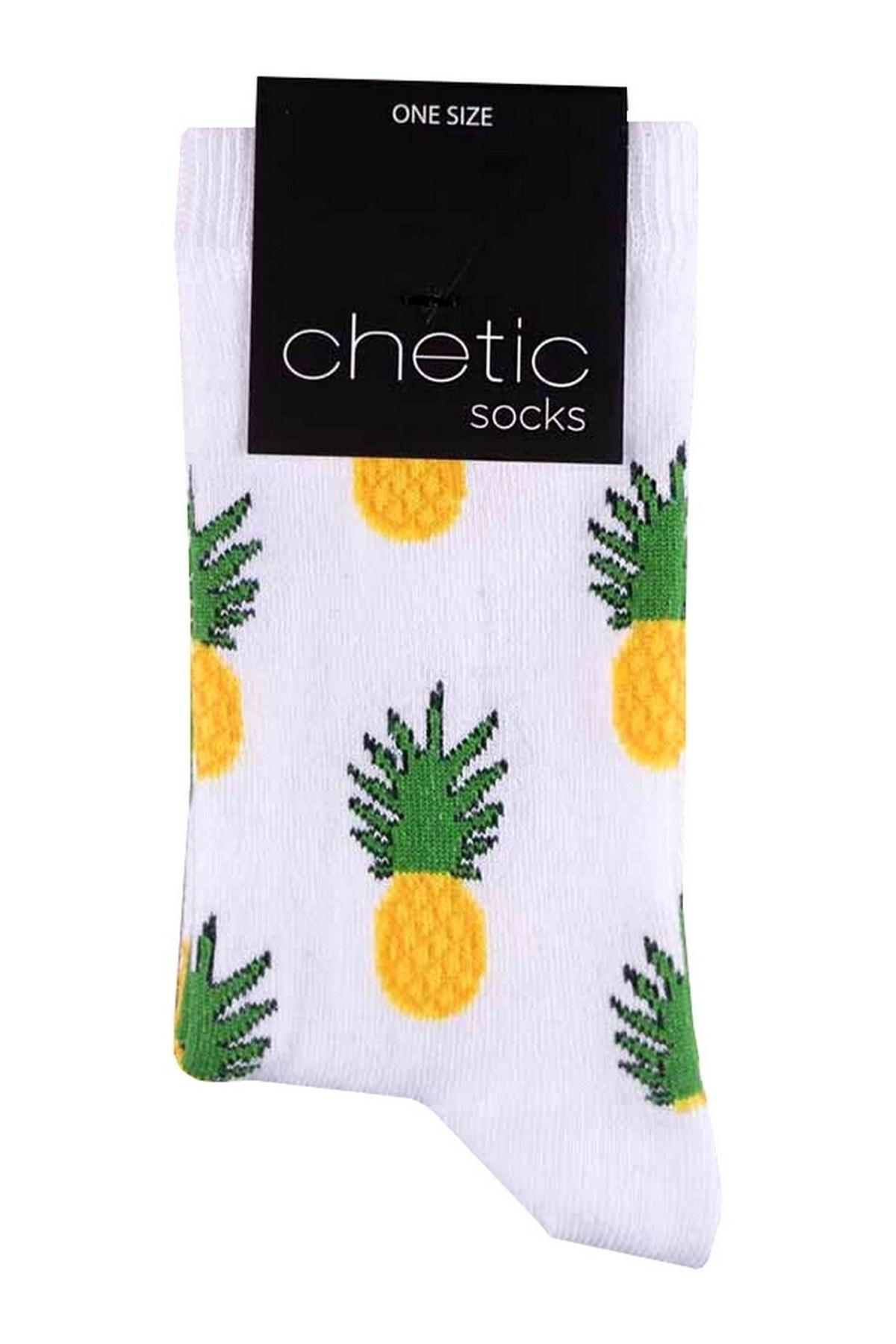 Beyaz Ananas Desenli Renkli Soket Çorap | Chetic