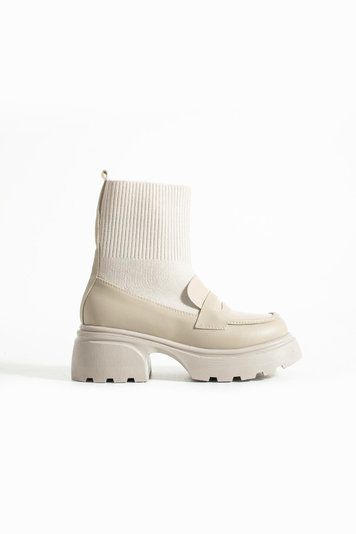 Ayaka Krem Triko Detay Günlük Kullanım Kadın Bot