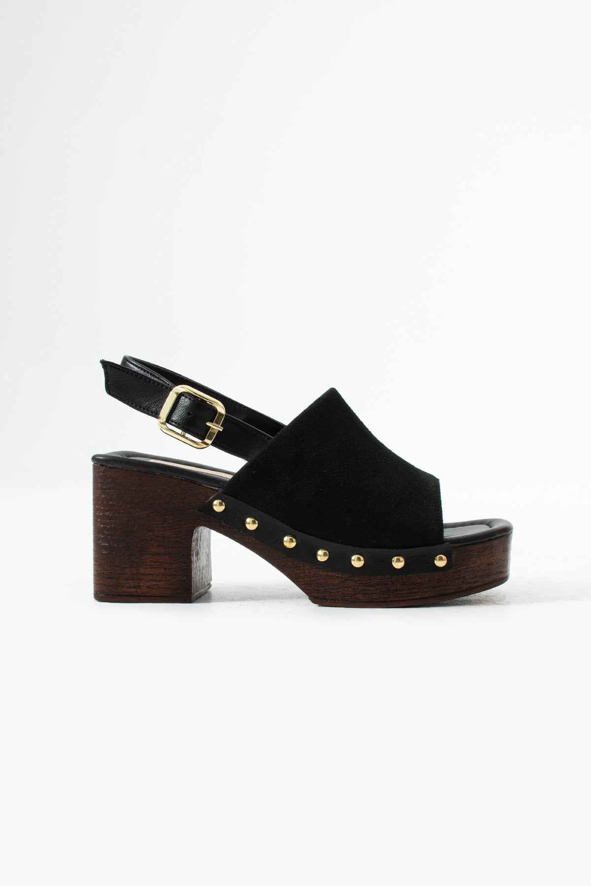 Florenita Siyah Süet Trok Detay Platform Topuklu Kadın Sandalet
