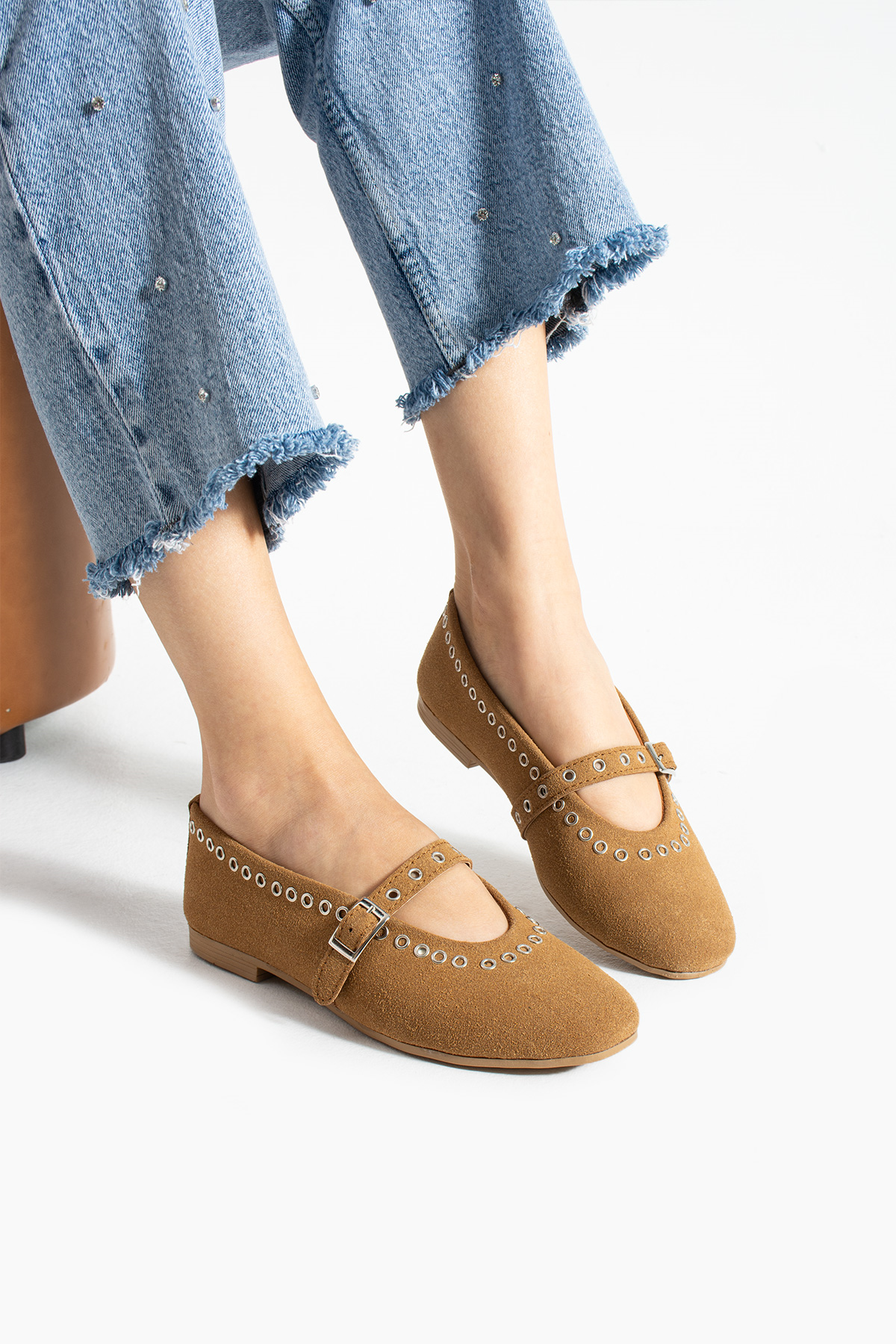 Luxe Taba Süet Kapsül Detay Kadın Anatomik Taban Babet