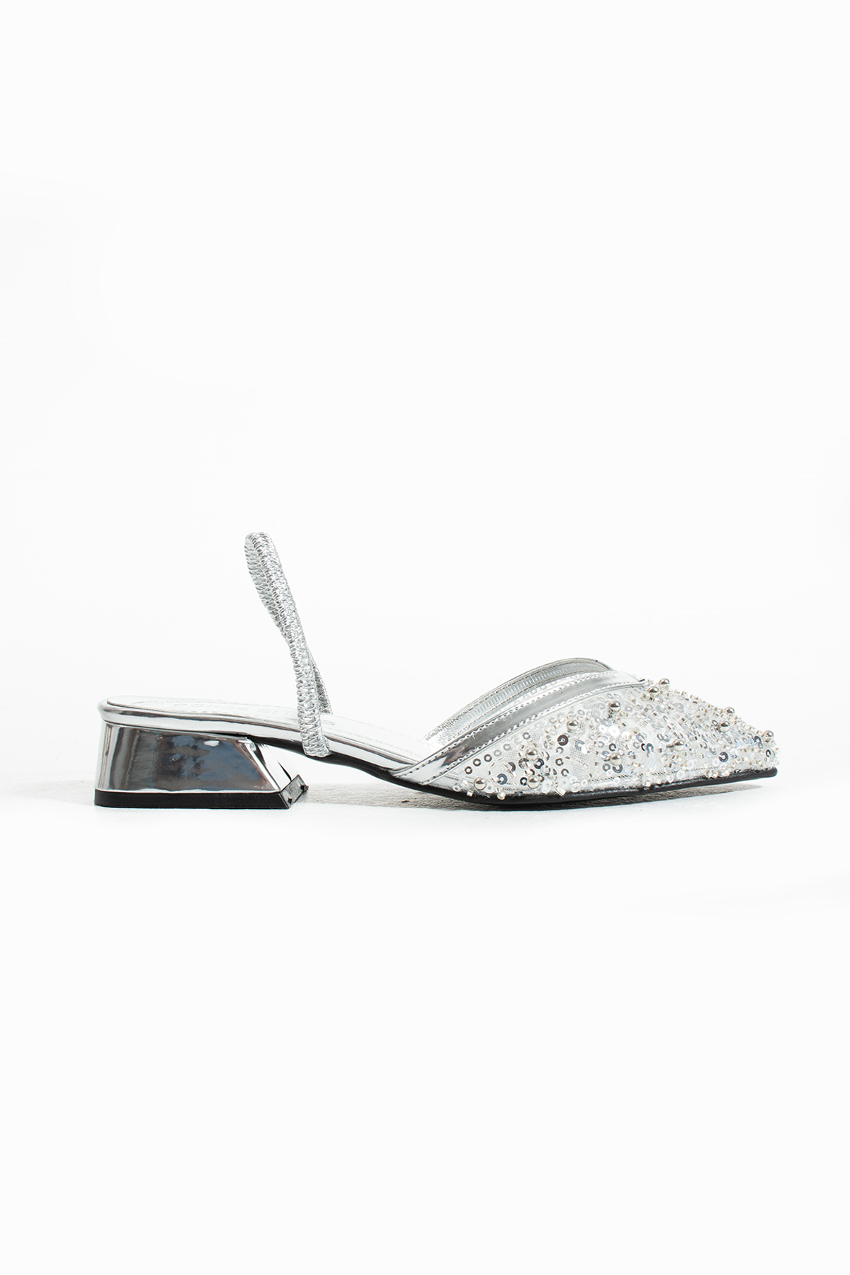 Martha Gümüş Fileli İnci Detay Pullu Kadın Babet