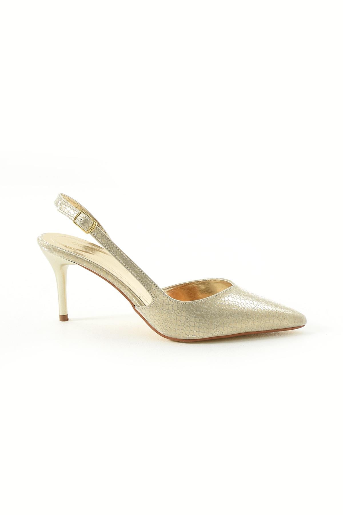 Sofie Gold Simli Kemerli Arkası Açık Kadın Topuklu Ayakkabı