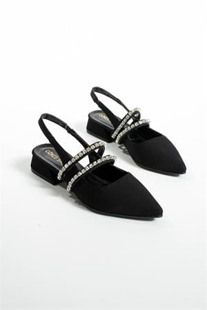Loa Siyah Taşli Şerit Detay Arka Lastikli Kadin Babet Ayakkabi