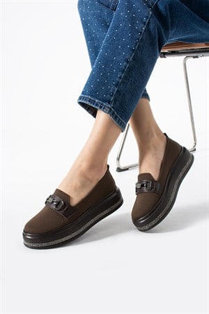 Lufi Kahve Triko Taş Detay Günlük Kullanım Kadın Ayakkabı