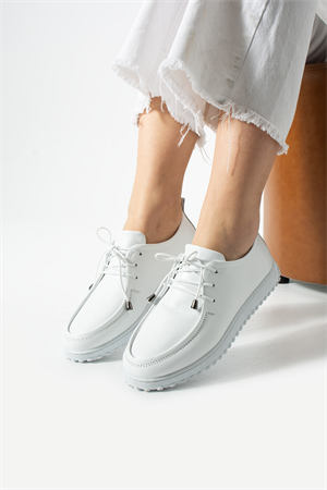 Nimsa Beyaz Gerçek Deri Anatomik Taban Kadın Loafer Ayakkabı