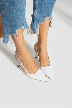 Sanne Beyaz Klasik Kemerli Kadın Topuklu Ayakkabı