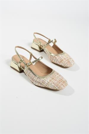 Vanka Krem Kilim Kumaş Arkası Açık Kadın Babet Ayakkabı