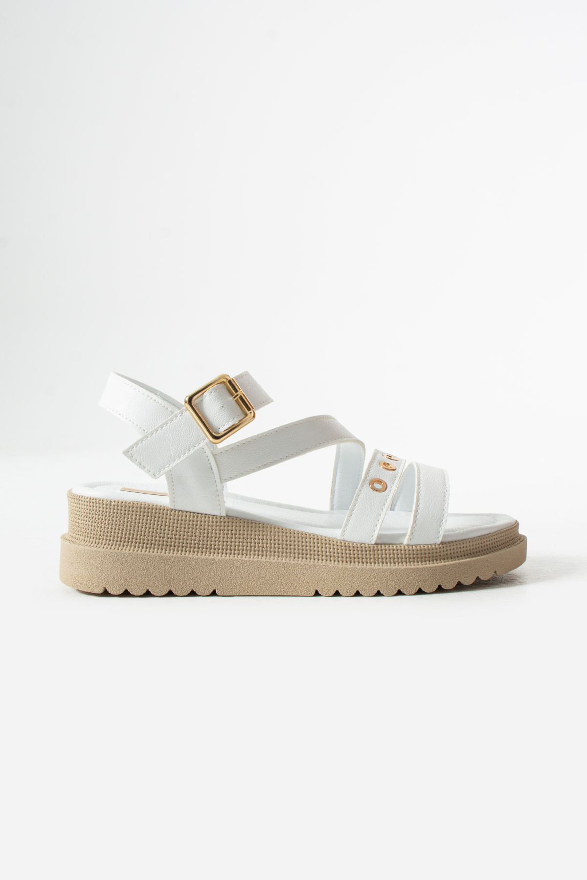 Devy Beyaz Trok Detay Kemerli Günlük Kullanım Kadın Sandalet