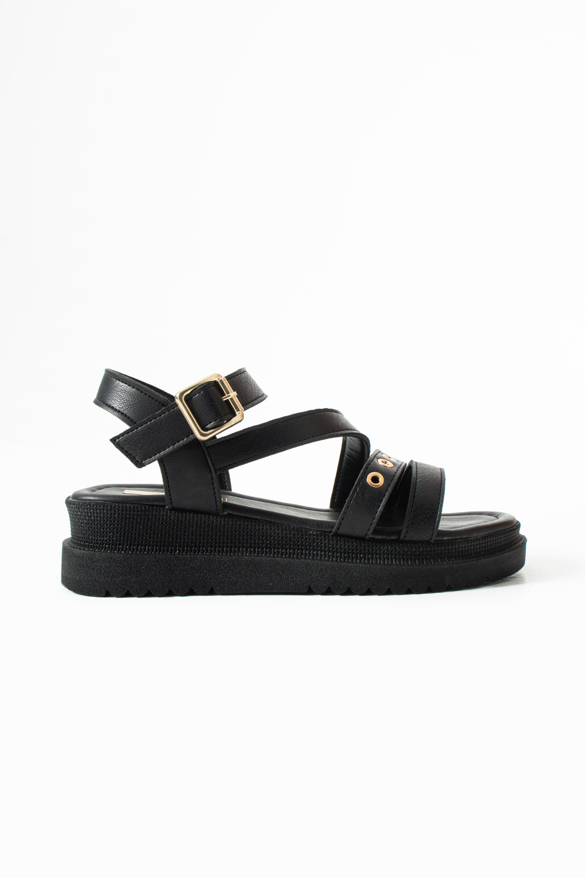 Devy Siyah Trok Detay Kemerli Günlük Kullanım Kadın Sandalet