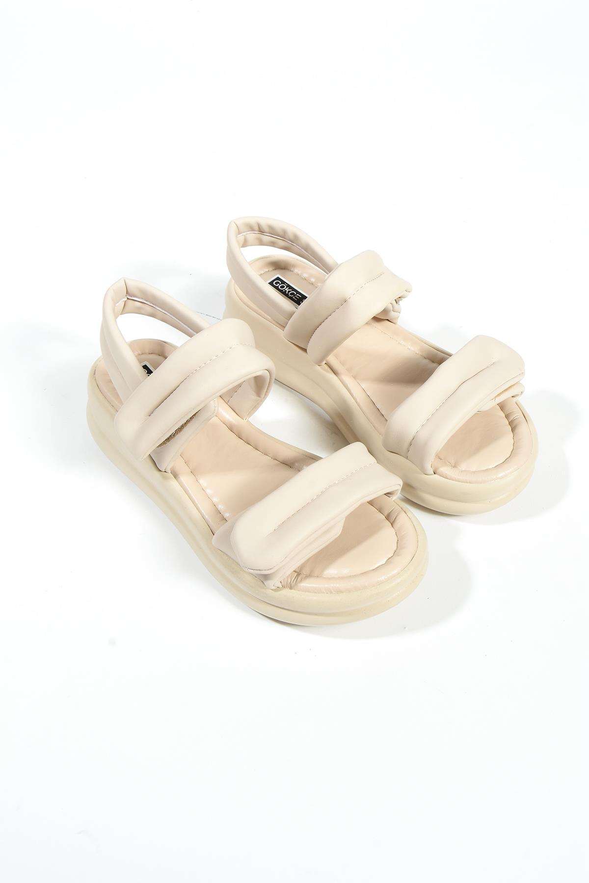 Evia Krem Cırt Detay Anatomik Kadın Sandalet