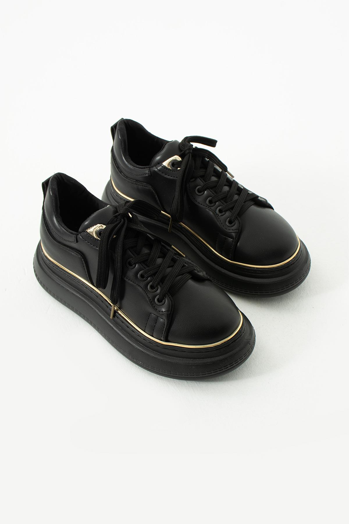 Frida Siyah Kalın Taban Günlük Kullanım Kadın Spor Ayakkabı