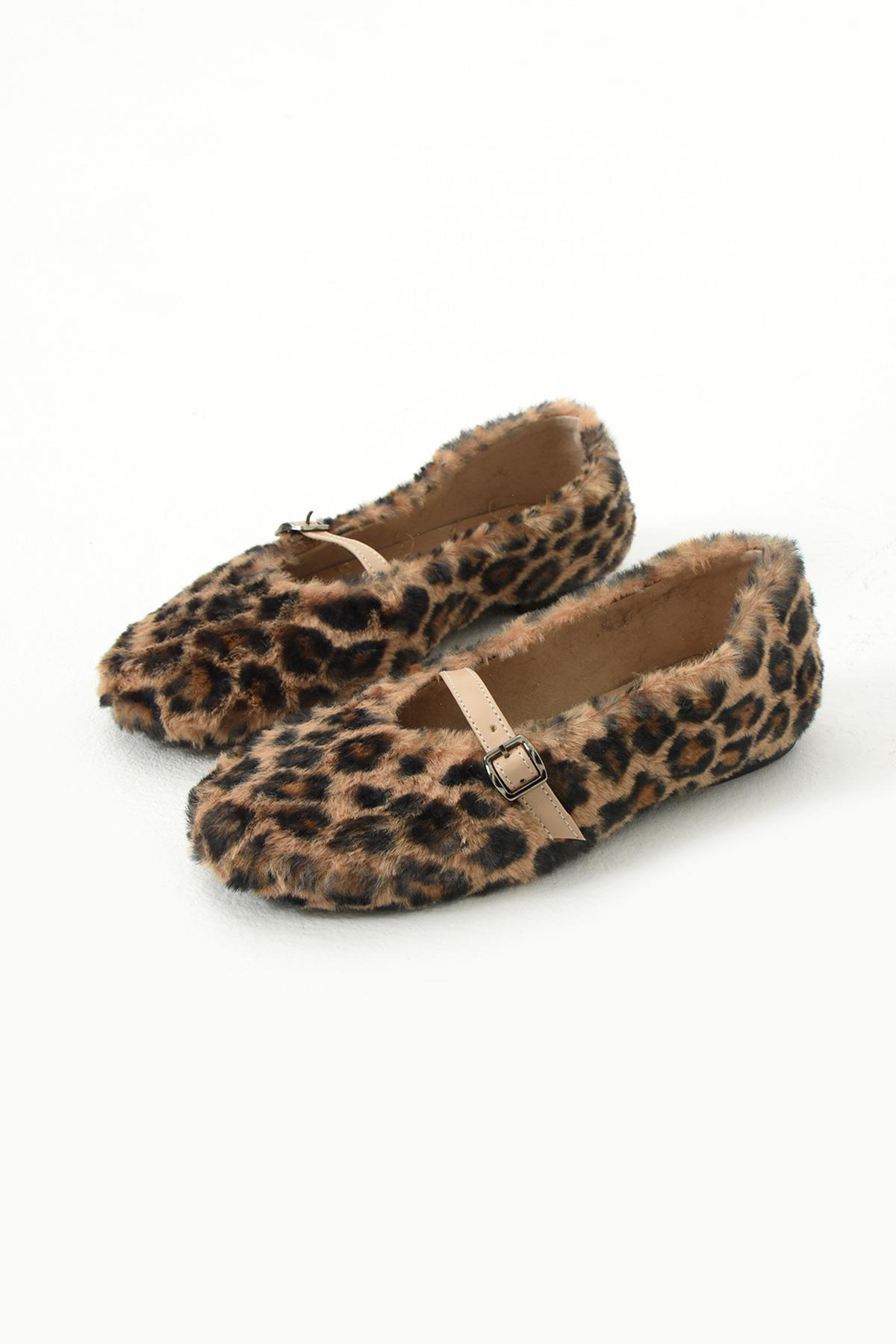 Gitte Krem Kahve Tüylü Peluş Kemer Detay Kadın Babet Ayakkabı