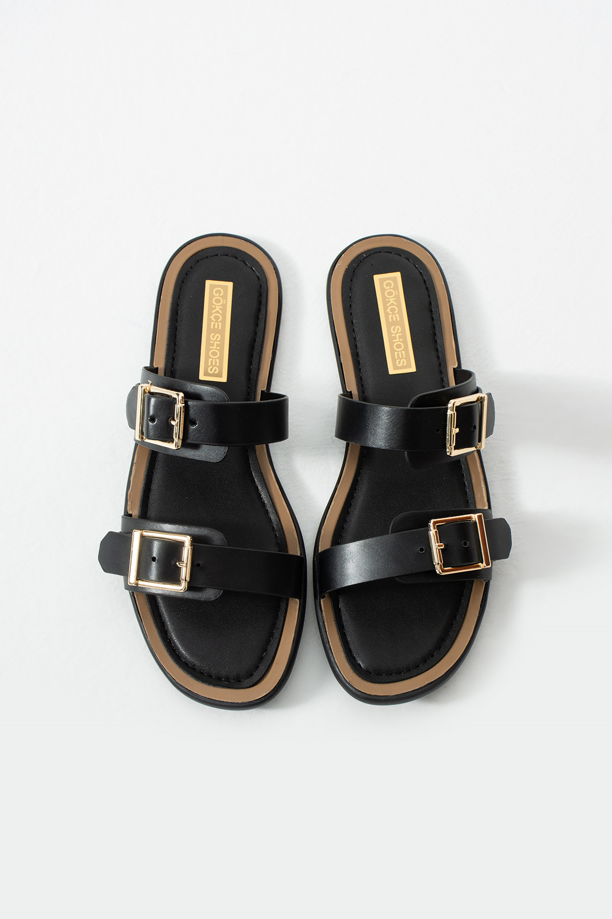 İmperio Siyah Çift Tokalı Düz Taban Kadın Terlik