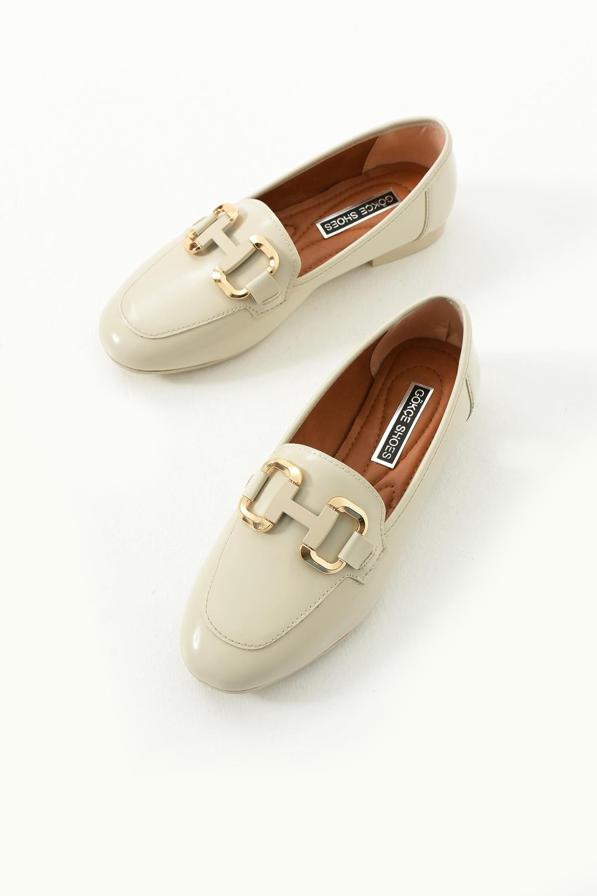 Jimena Krem Rugan H Toka Anatomik Taban Kadın Babet Ayakkabı