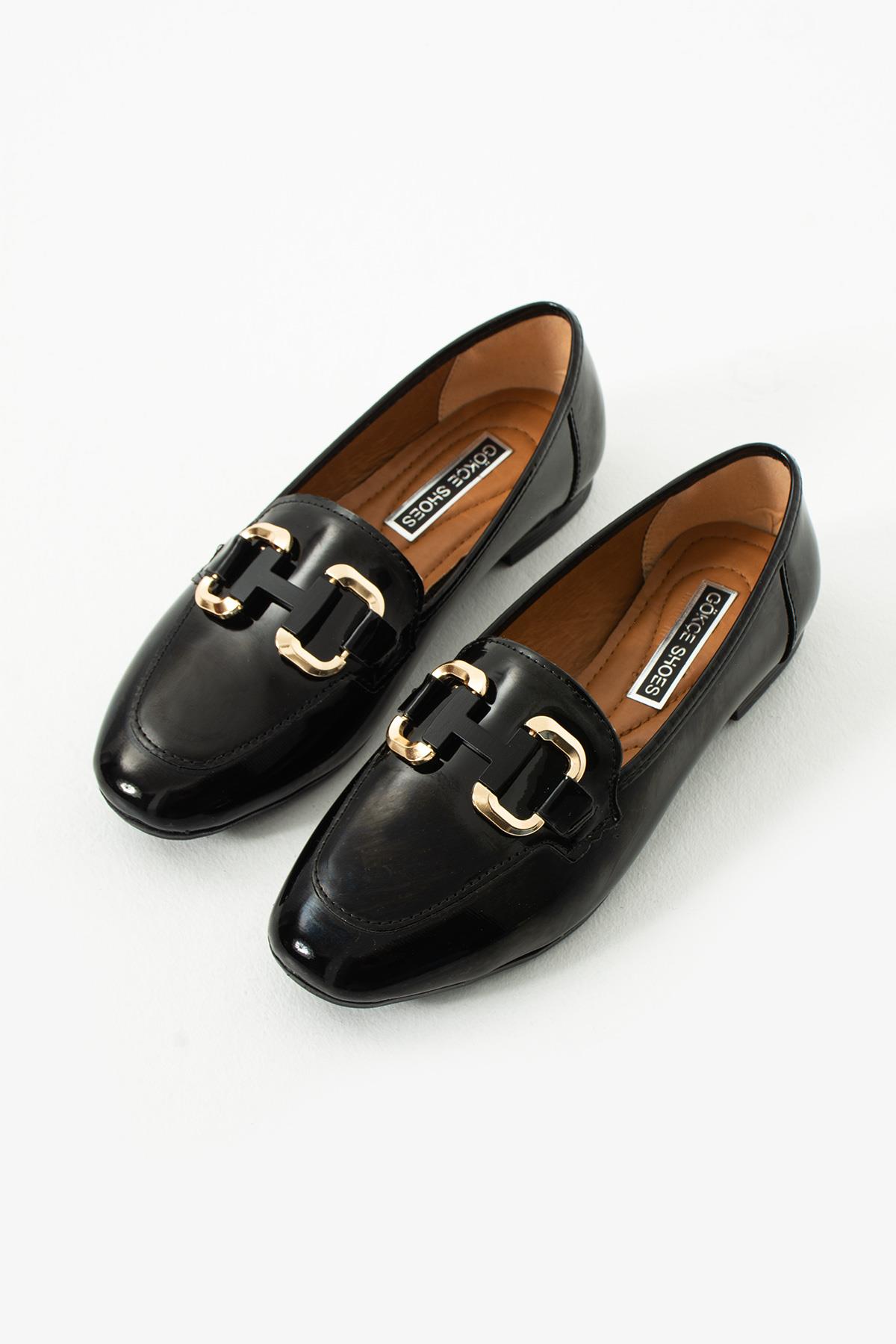 Jimena Siyah Rugan H Toka Anatomik Taban Kadın Babet Ayakkabı