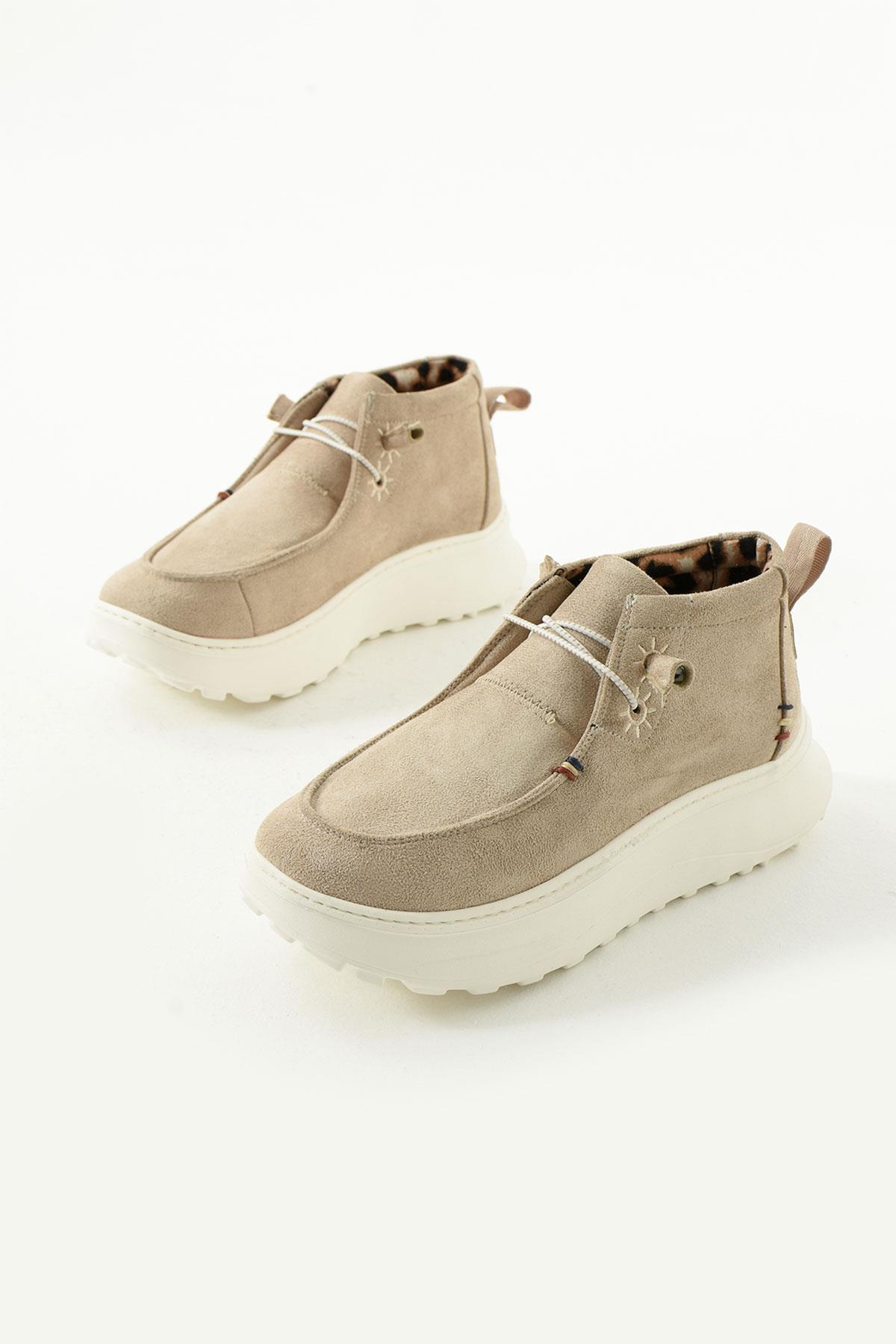 Lene Krem Süet Kalın Taban Spor Bot