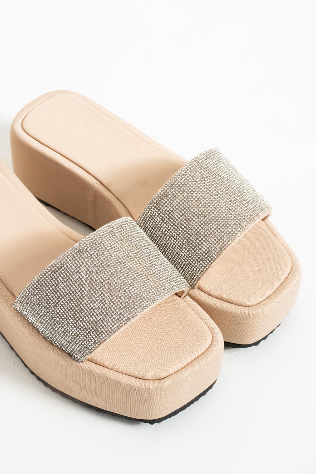 Mitzi Krem Taş Şerit Tek Bant Kadın Terlik