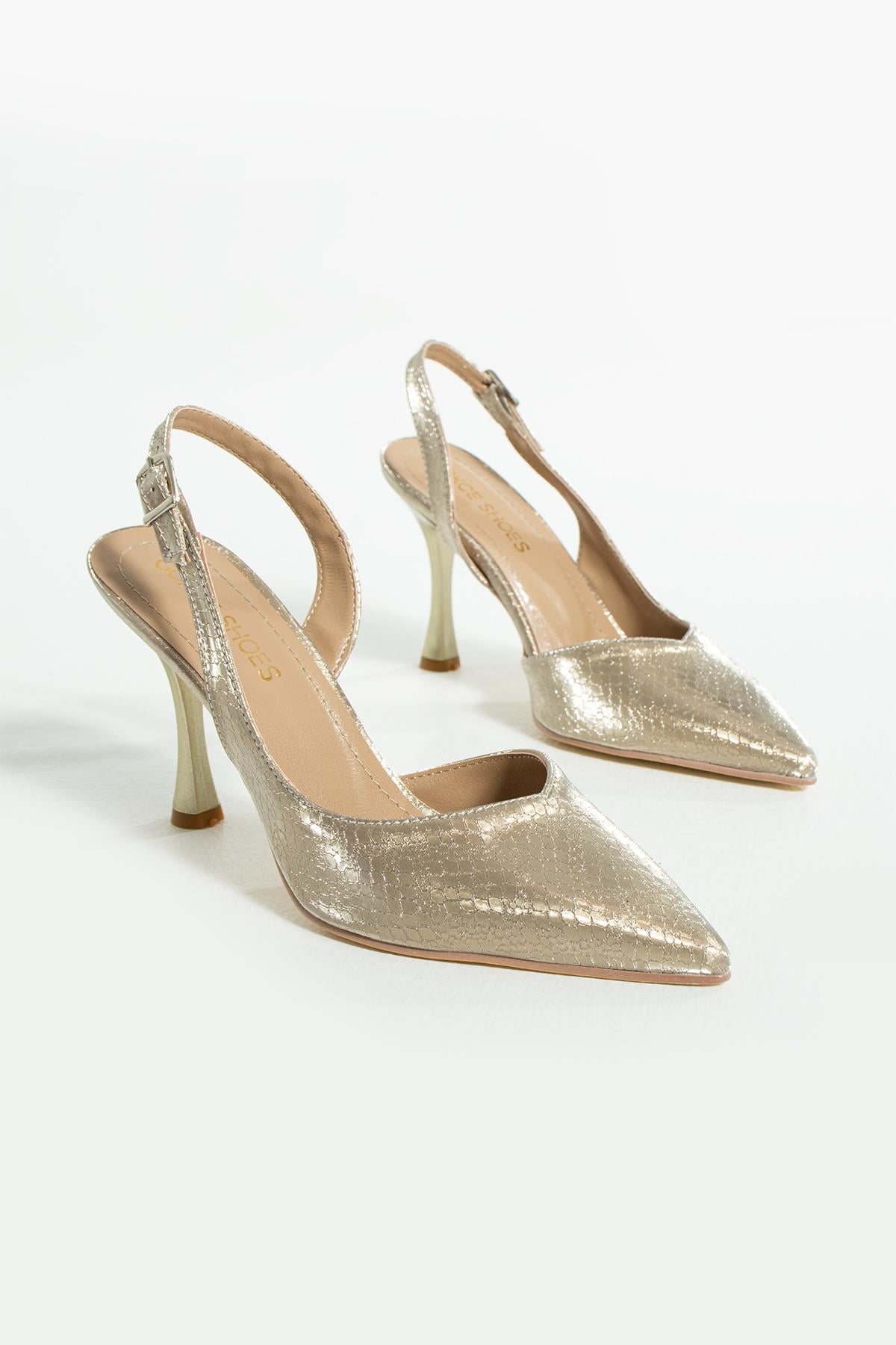 Rachel Gold Simli Arkadan Kemerli Kadın Topuklu Ayakkabı