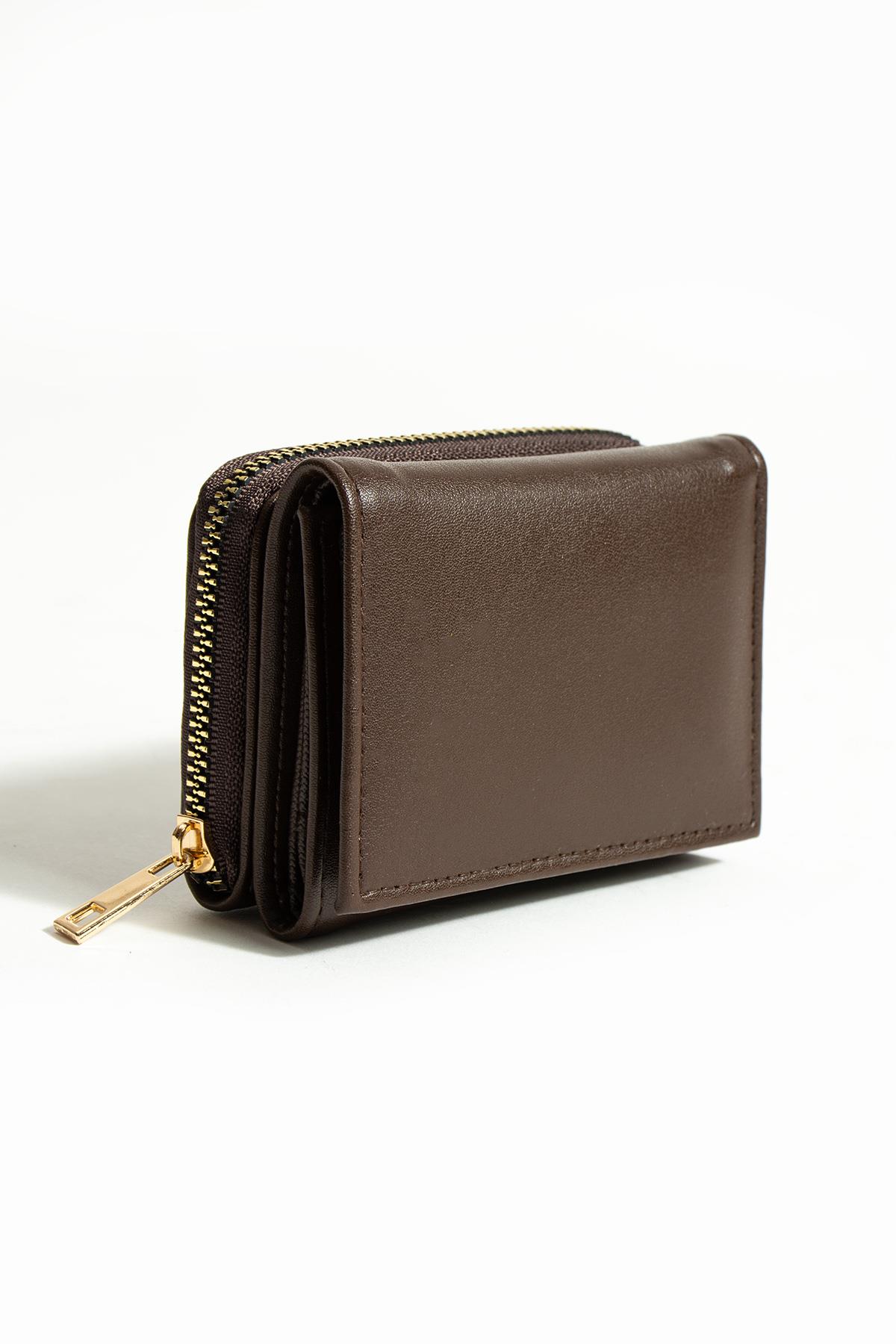 Sue Kahve Kartlık Bölmeli Fermuarlı Cüzdan