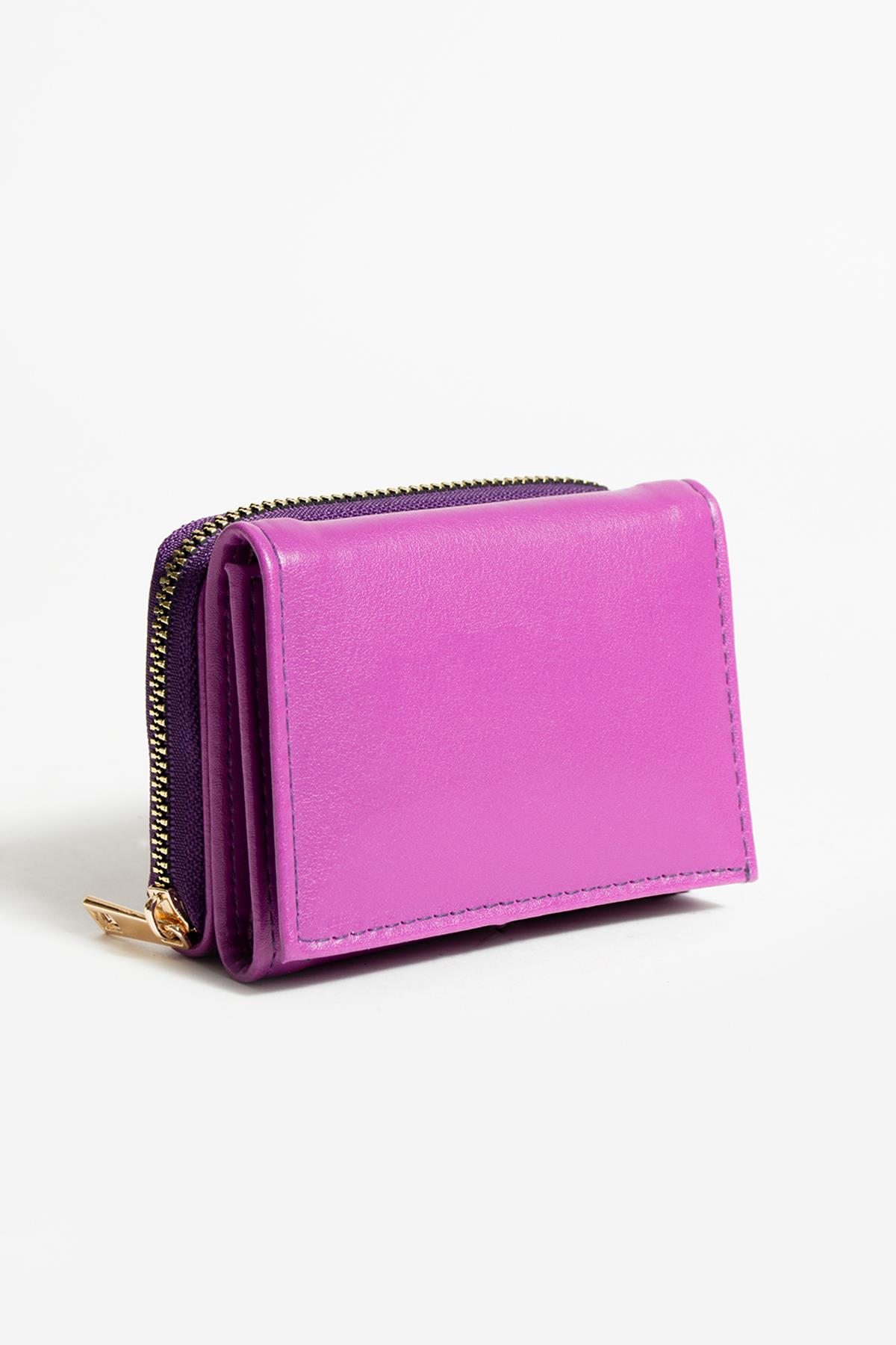 Sue Mor Kartlık Bölmeli Fermuarlı Cüzdan