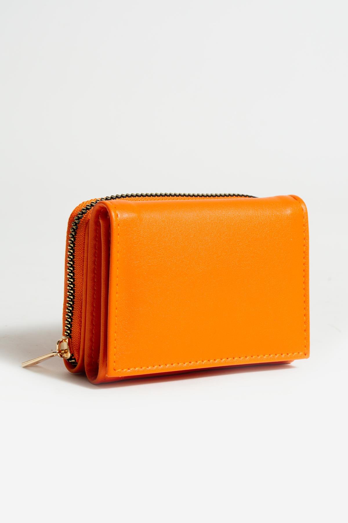 Sue Turuncu Kartlık Bölmeli Fermuarlı Cüzdan