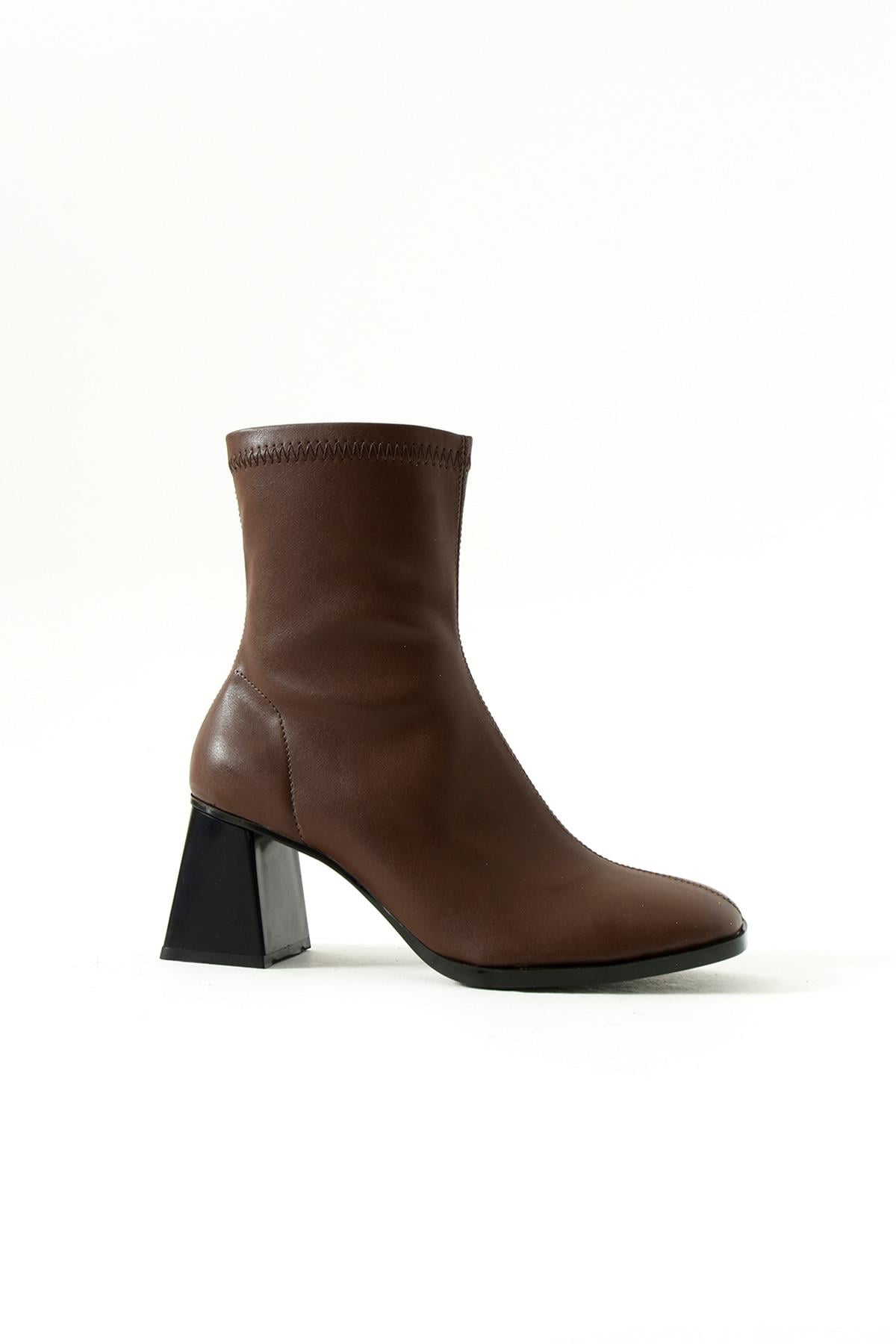 Tamara Kahve Streç Oval Kalıp Günlük Kullanım Kadın Topuklu Bot